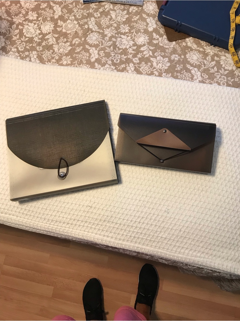 Two Envelope Clutch Wallets in Black and Cream / Brown